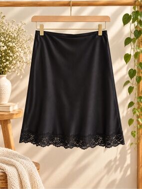 Anthropologie Black A-Line Skirt with Lace Trim